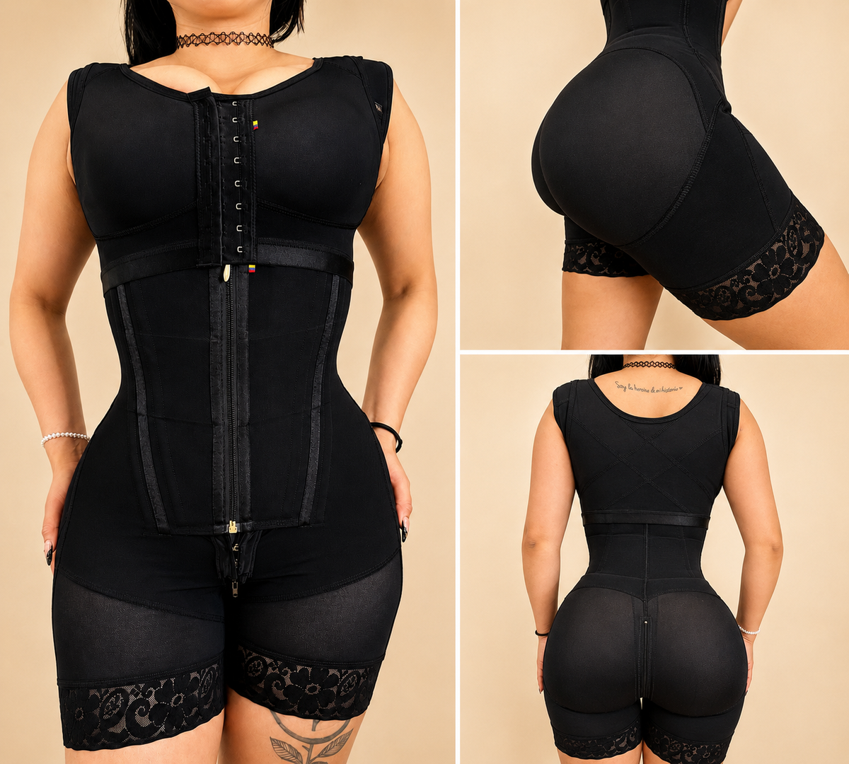 High-compression shapewear featuring a vest and corset-style design with four adjustable hook-and-eye closures for a customized level of compression. Its structured design provides posture support while effectively shaping and supporting the abdominal are